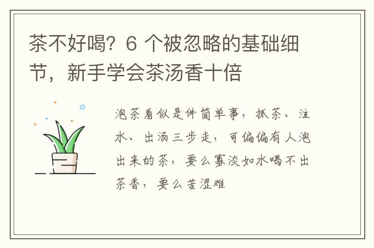 茶不好喝？6 个被忽略的基础细节，新手学会茶汤香十倍