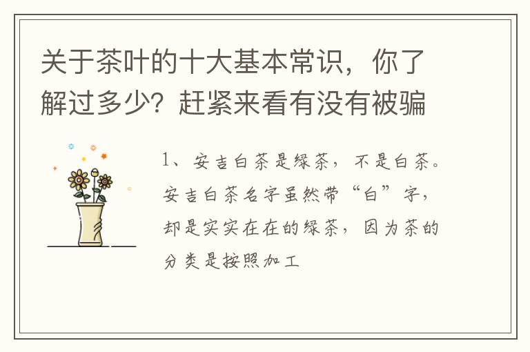 关于茶叶的十大基本常识，你了解过多少？赶紧来看有没有被骗