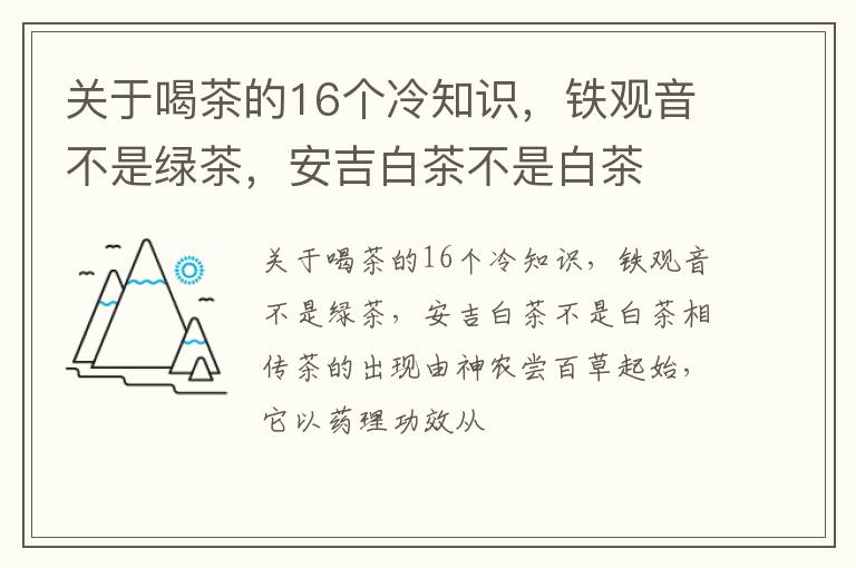 关于喝茶的16个冷知识，铁观音不是绿茶，安吉白茶不是白茶