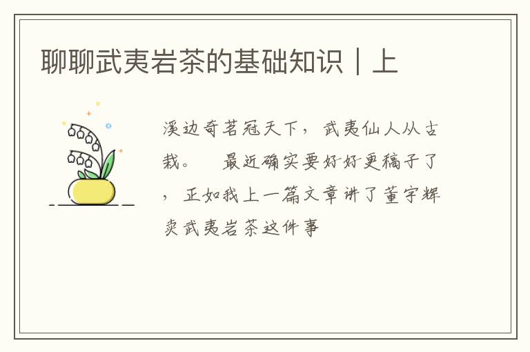 聊聊武夷岩茶的基础知识｜上