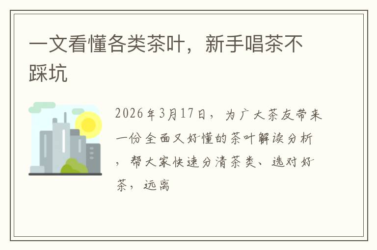 一文看懂各类茶叶，新手唱茶不踩坑