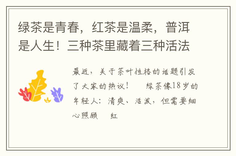 绿茶是青春,红茶是温柔,普洱是人生!三种茶里藏着三种活法