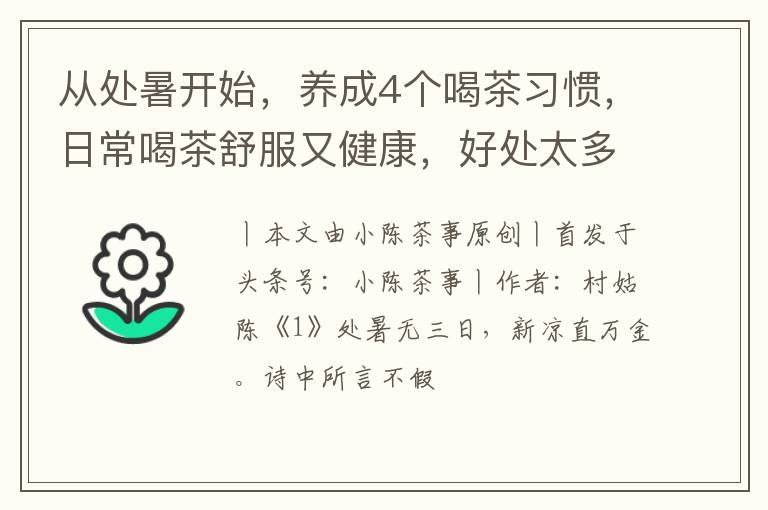 从处暑开始，养成4个喝茶习惯，日常喝茶舒服又健康，好处太多了