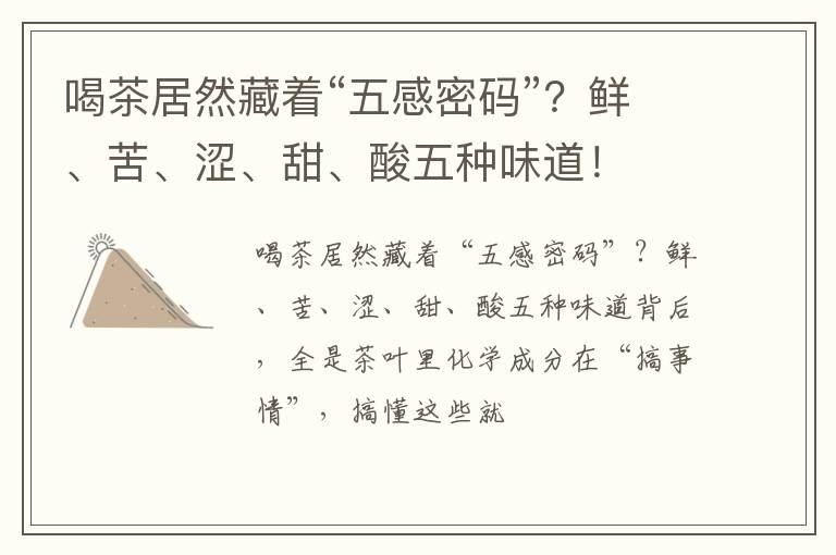 喝茶居然藏着“五感密码”?鲜、苦、涩、甜、酸五种味道!