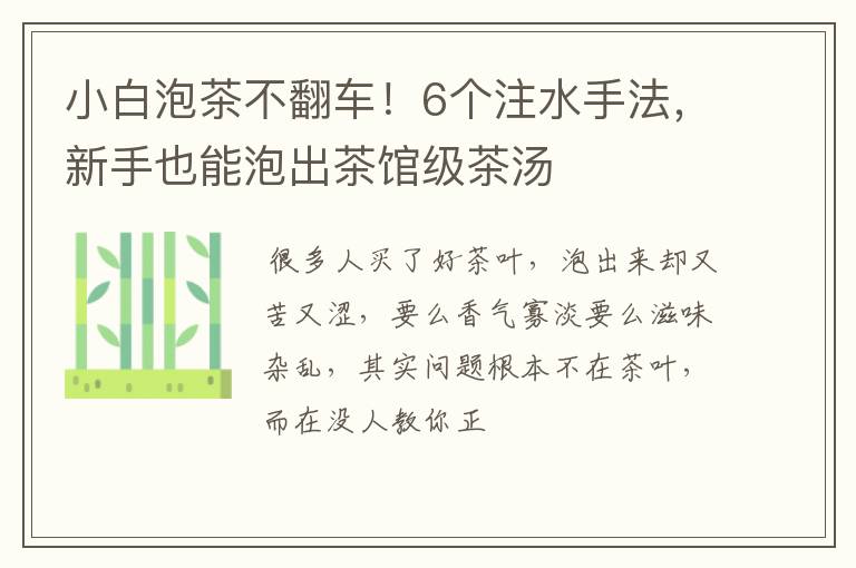 小白泡茶不翻车!6个注水手法,新手也能泡出茶馆级茶汤