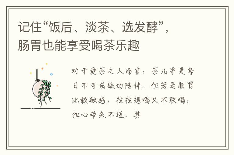记住“饭后、淡茶、选发酵”，肠胃也能享受喝茶乐趣