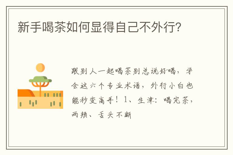 新手喝茶如何显得自己不外行？