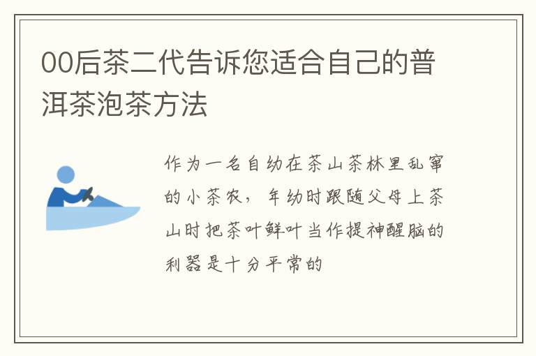 00后茶二代告诉您适合自己的普洱茶泡茶方法