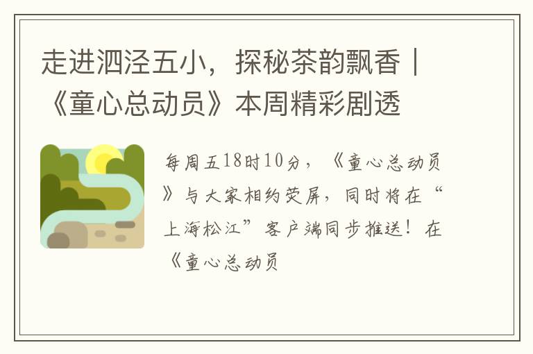 走进泗泾五小,探秘茶韵飘香|《童心总动员》本周精彩剧透