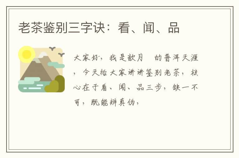 老茶鉴别三字诀：看、闻、品