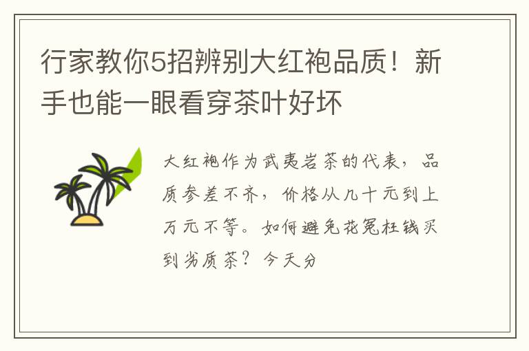 行家教你5招辨别大红袍品质!新手也能一眼看穿茶叶好坏