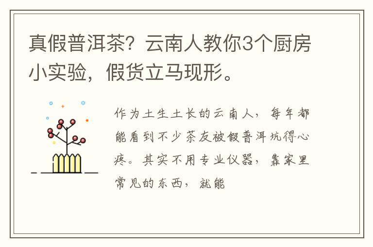 真假普洱茶？云南人教你3个厨房小实验，假货立马现形。