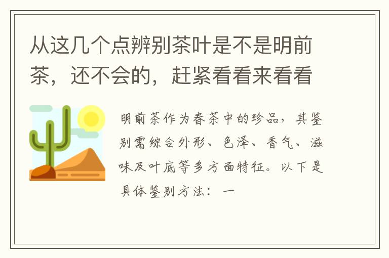 从这几个点辨别茶叶是不是明前茶，还不会的，赶紧看看来看看吧
