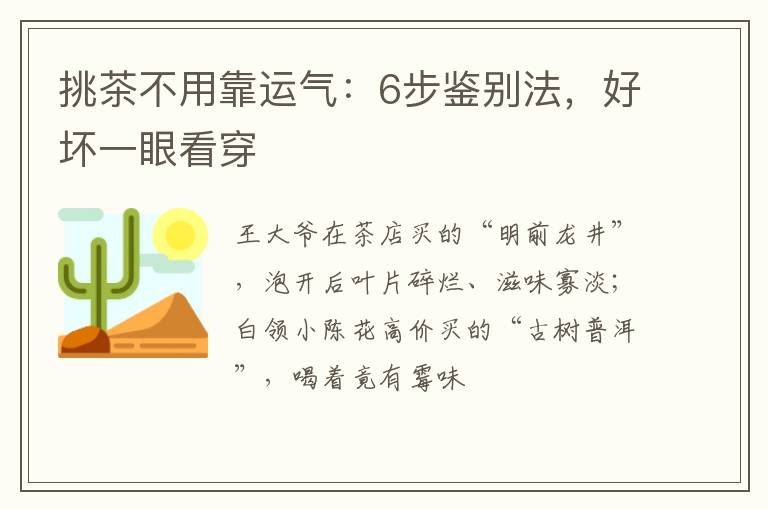 挑茶不用靠运气：6步鉴别法，好坏一眼看穿