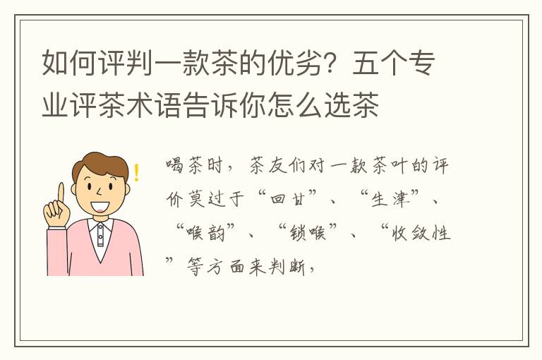 如何评判一款茶的优劣？五个专业评茶术语告诉你怎么选茶