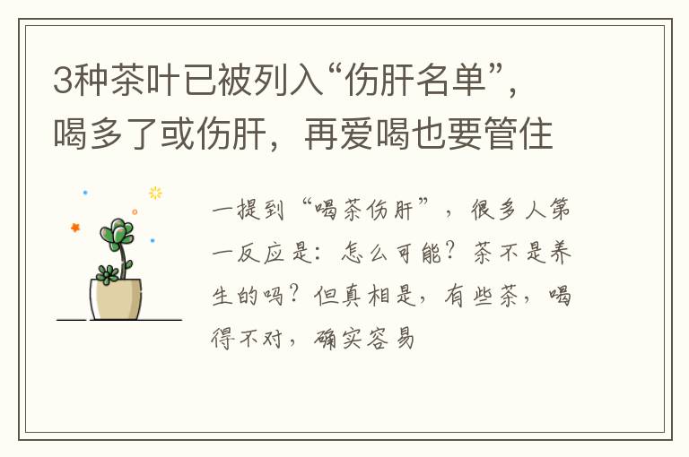 3种茶叶已被列入“伤肝名单”，喝多了或伤肝，再爱喝也要管住嘴