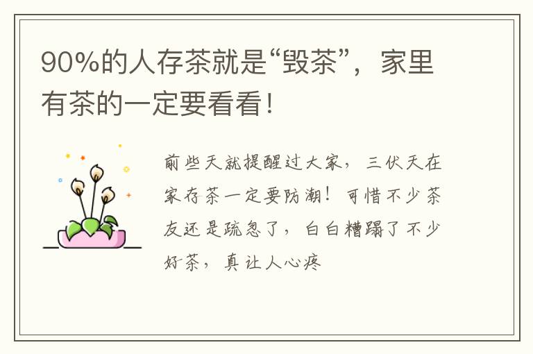 90%的人存茶就是“毁茶”,家里有茶的一定要看看!