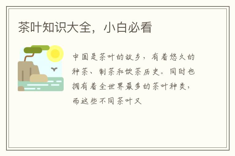 茶叶知识大全,小白必看