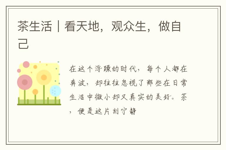 茶生活｜看天地，观众生，做自己