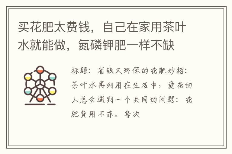 买花肥太费钱，自己在家用茶叶水就能做，氮磷钾肥一样不缺