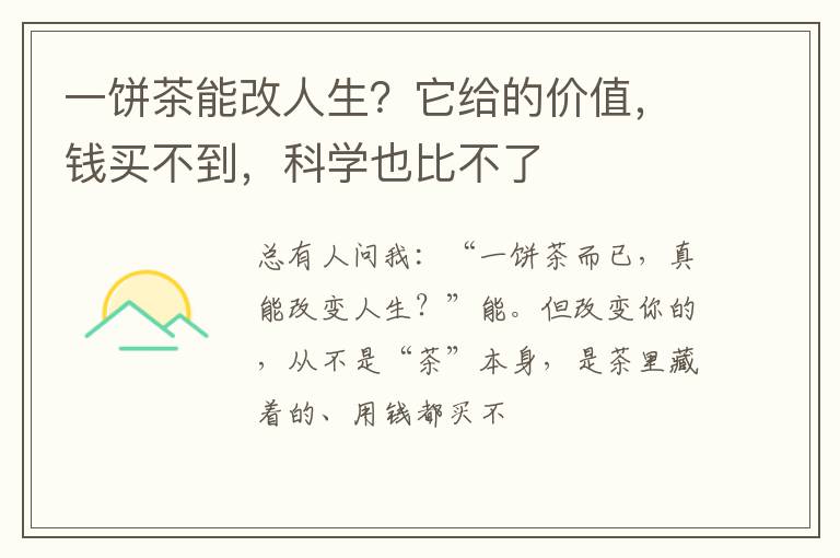 一饼茶能改人生?它给的价值,钱买不到,科学也比不了