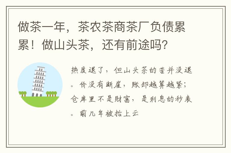 做茶一年，茶农茶商茶厂负债累累！做山头茶，还有前途吗？