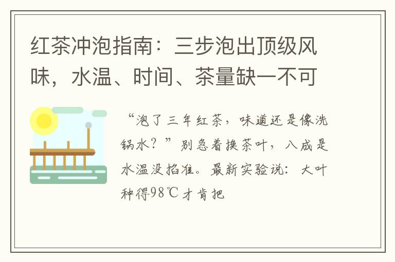 红茶冲泡指南:三步泡出顶级风味,水温、时间、茶量缺一不可必学