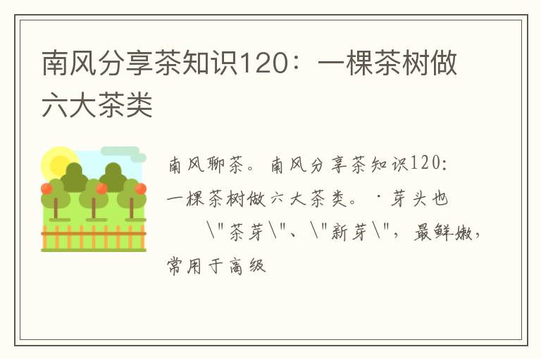 南风分享茶知识120：一棵茶树做六大茶类