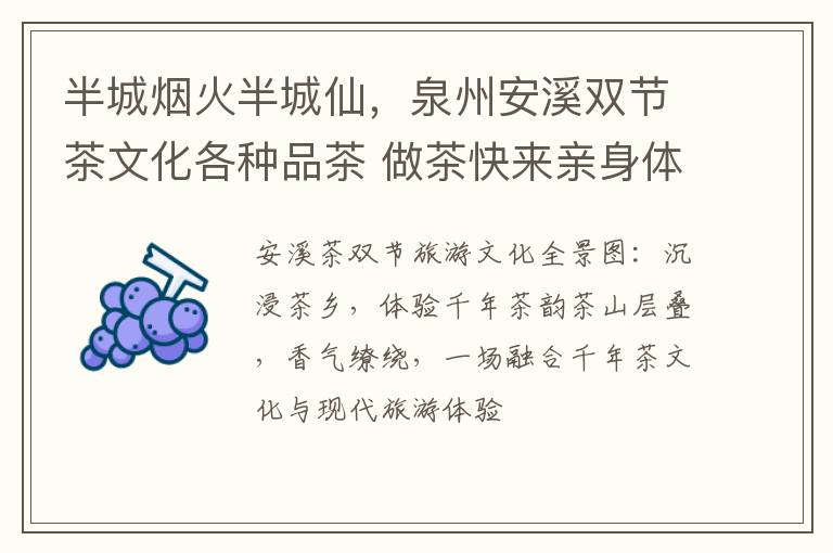 半城烟火半城仙，泉州安溪双节茶文化各种品茶 做茶快来亲身体验吧