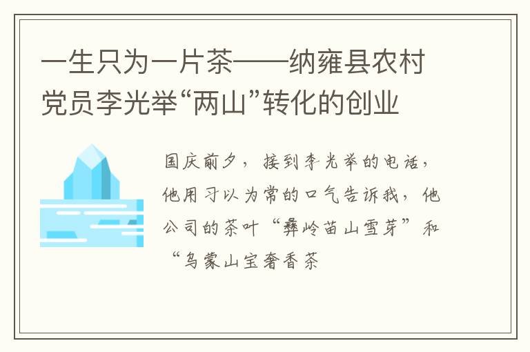 一生只为一片茶——纳雍县农村党员李光举“两山”转化的创业之路
