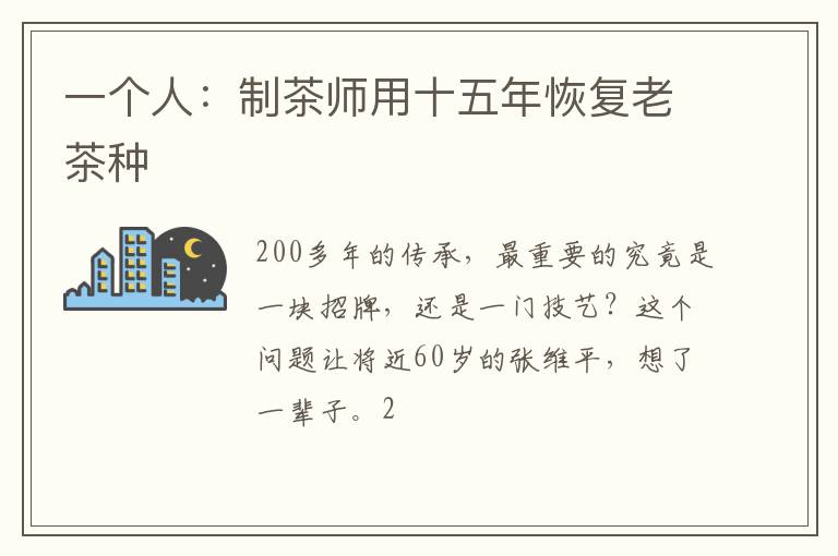 一个人:制茶师用十五年恢复老茶种