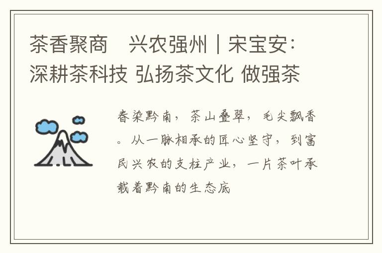 茶香聚商・兴农强州｜宋宝安：深耕茶科技 弘扬茶文化 做强茶品牌