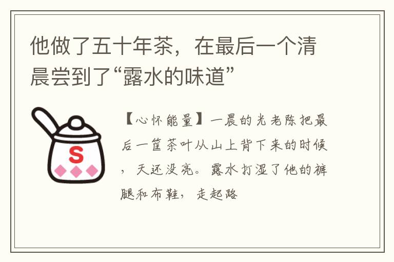 他做了五十年茶，在最后一个清晨尝到了“露水的味道”